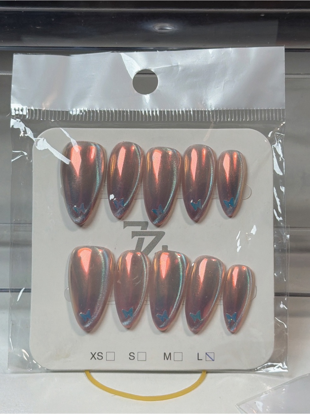 Stylish Rose-Gold Iridescent Press-On Nails - Large